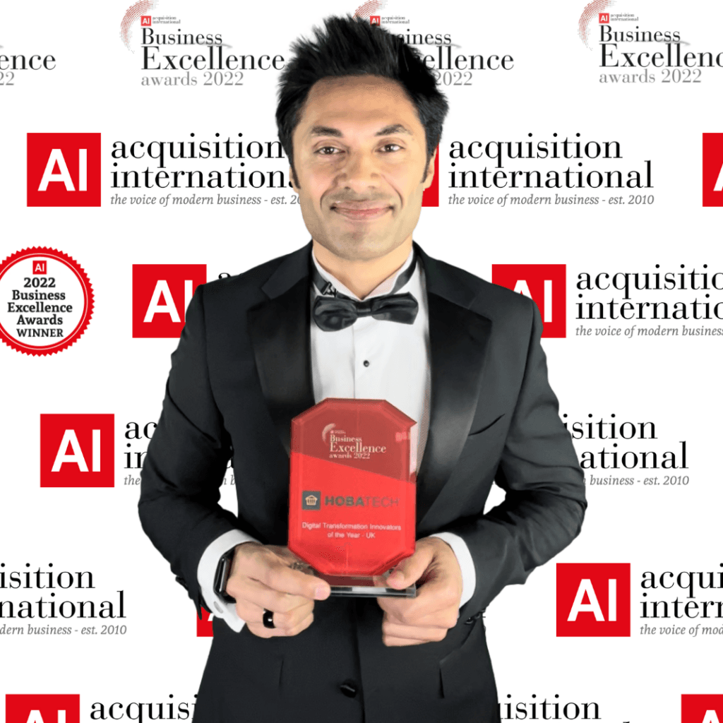 AI Business Excellence Awards & Recognition HOBA Tech AI Business Excellence Awards & Recognition trophy displayed