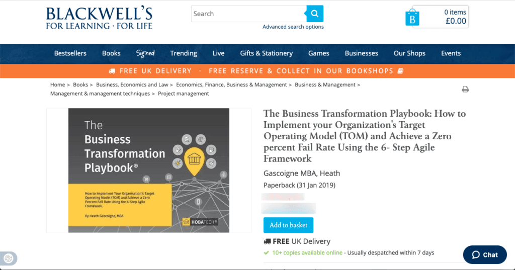 The Business Transformation Playbook book cover now stocked at BlackWell's The Business Transformation Playbook book cover now stocked at BlackWell's