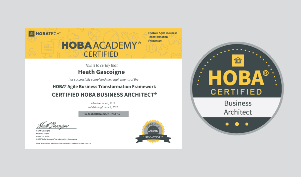 Business Transformation Architect Certificate Certified HOBA Business Architect certificate and digital badge for business transformation architect certification