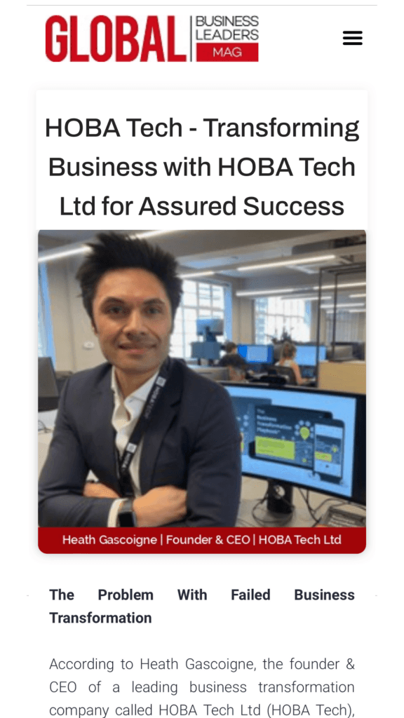 HOBA Tech featured Global Business Leaders Mag - Top 30 Innovative Companies to Watch 2022