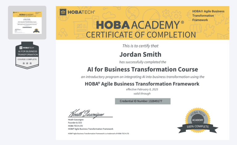 HOBA Academy-AI for Business Transformation Certificate and Badge