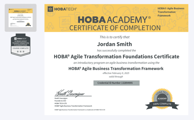 HOBA Agile Transformation Foundations Certificate and Badge