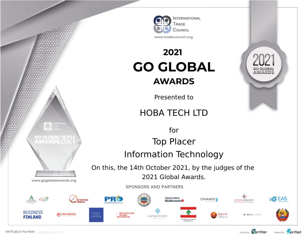 Winner of International Trade Council Top Placer for Go Global Award 2021 - HOBA TECH LTD Winner of International Trade Council Top Placer for Go Global Award 2021 - HOBA TECH LTD