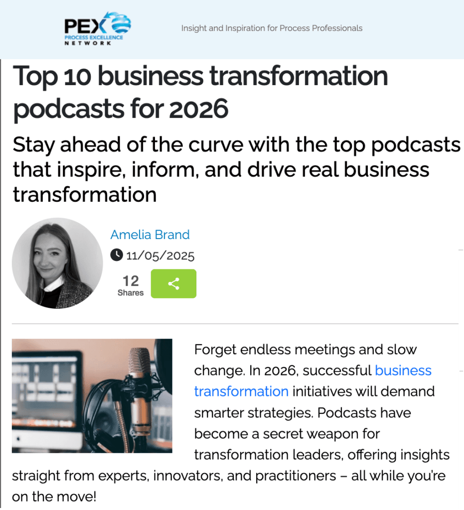 Top 10 Business Transformation Podcasts for 2026 — HOBA Tech Makes the List