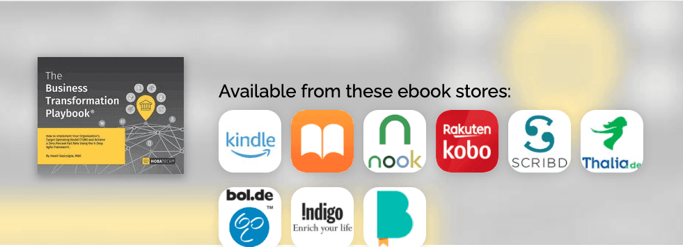 The Business Transformation Playbook Now Available from these eBook Stores book cover graphic The Business Transformation Playbook Now Available from these eBook Stores book cover graphic
