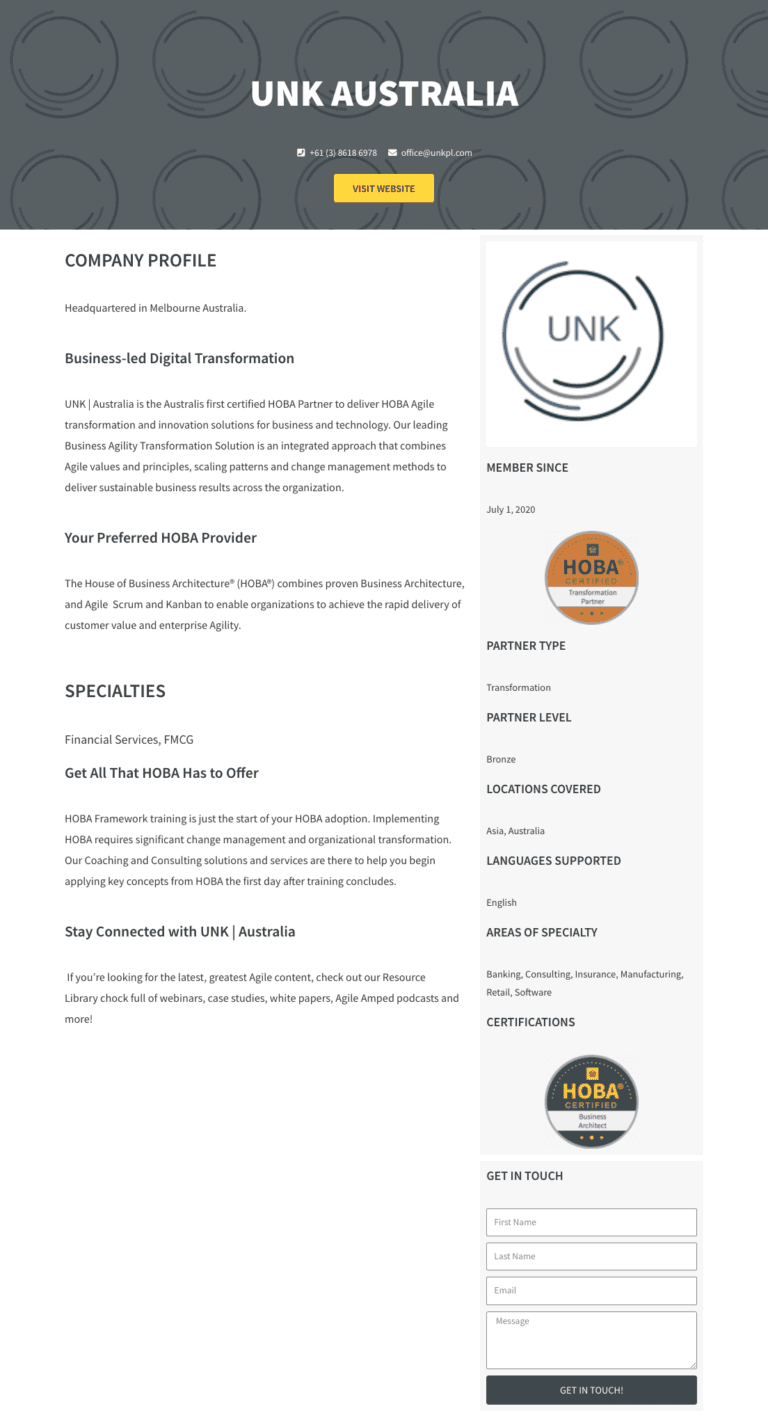 UNK Australia-Partner Page