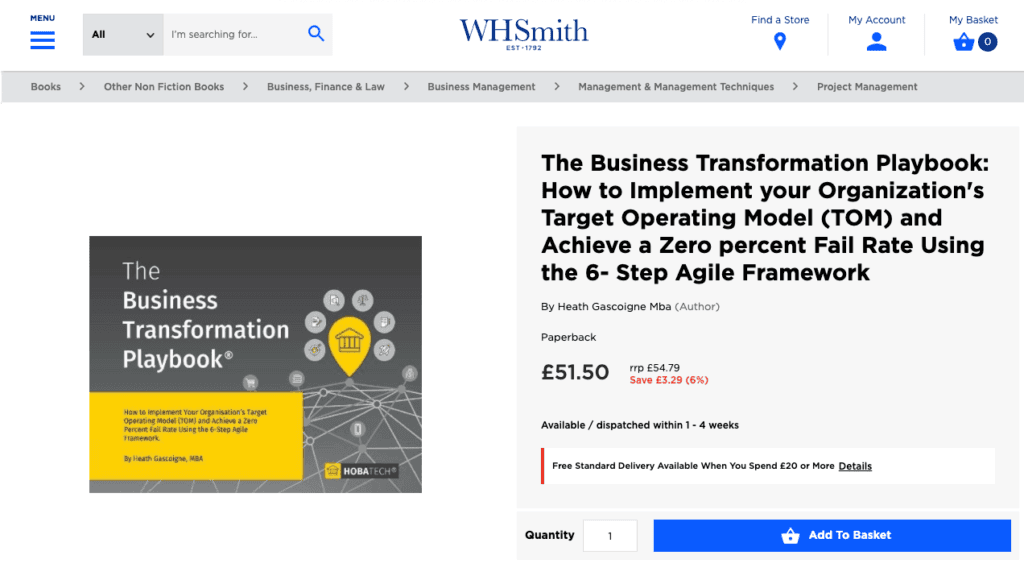 The Business Transformation Playbook book cover displayed at WH Smith The Business Transformation Playbook book cover displayed at WH Smith