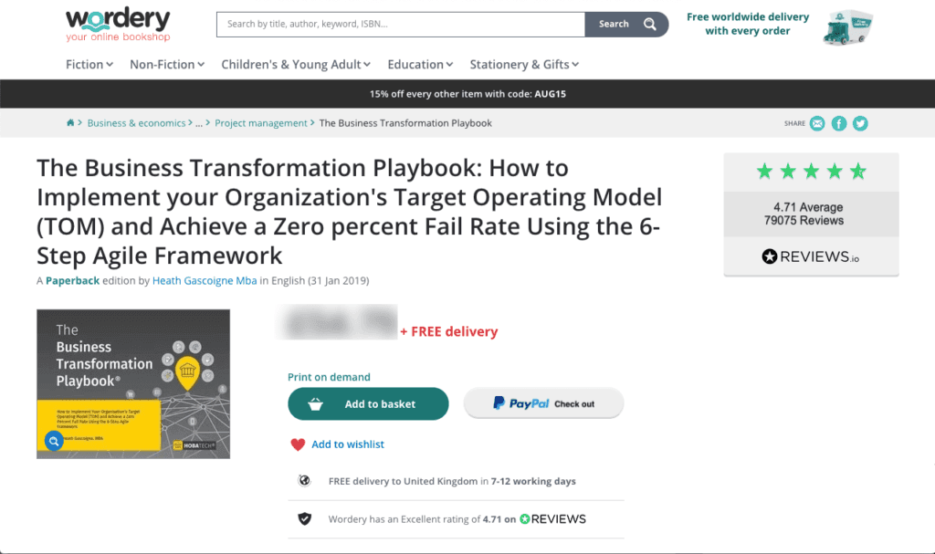 Desktop view of The Business Transformation Playbook book cover displayed on Wordery website Desktop view of The Business Transformation Playbook book cover displayed on Wordery website