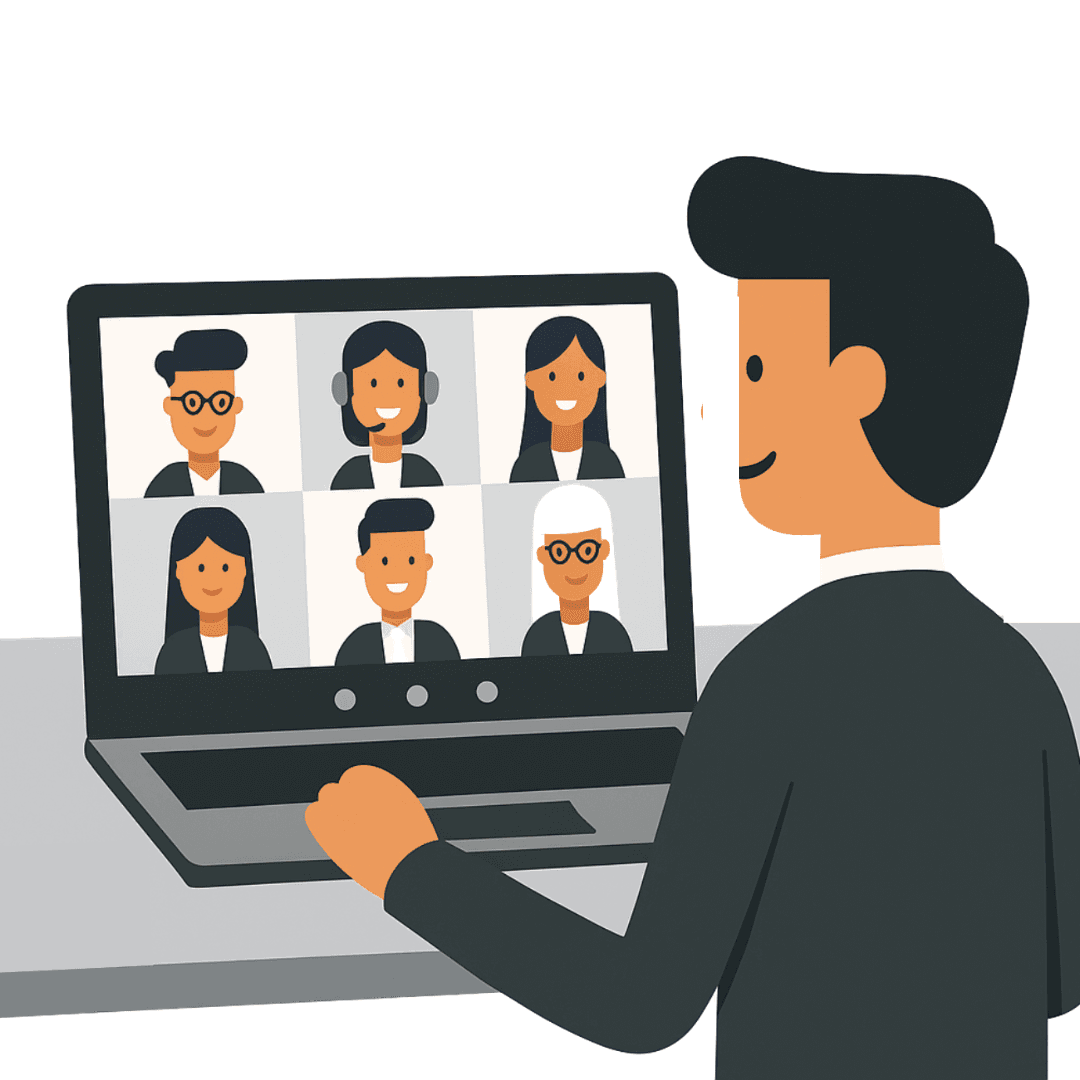 Fractional Business Transformation Consultant virtual meeting Fractional Business Transformation Consultant in virtual meeting on white background