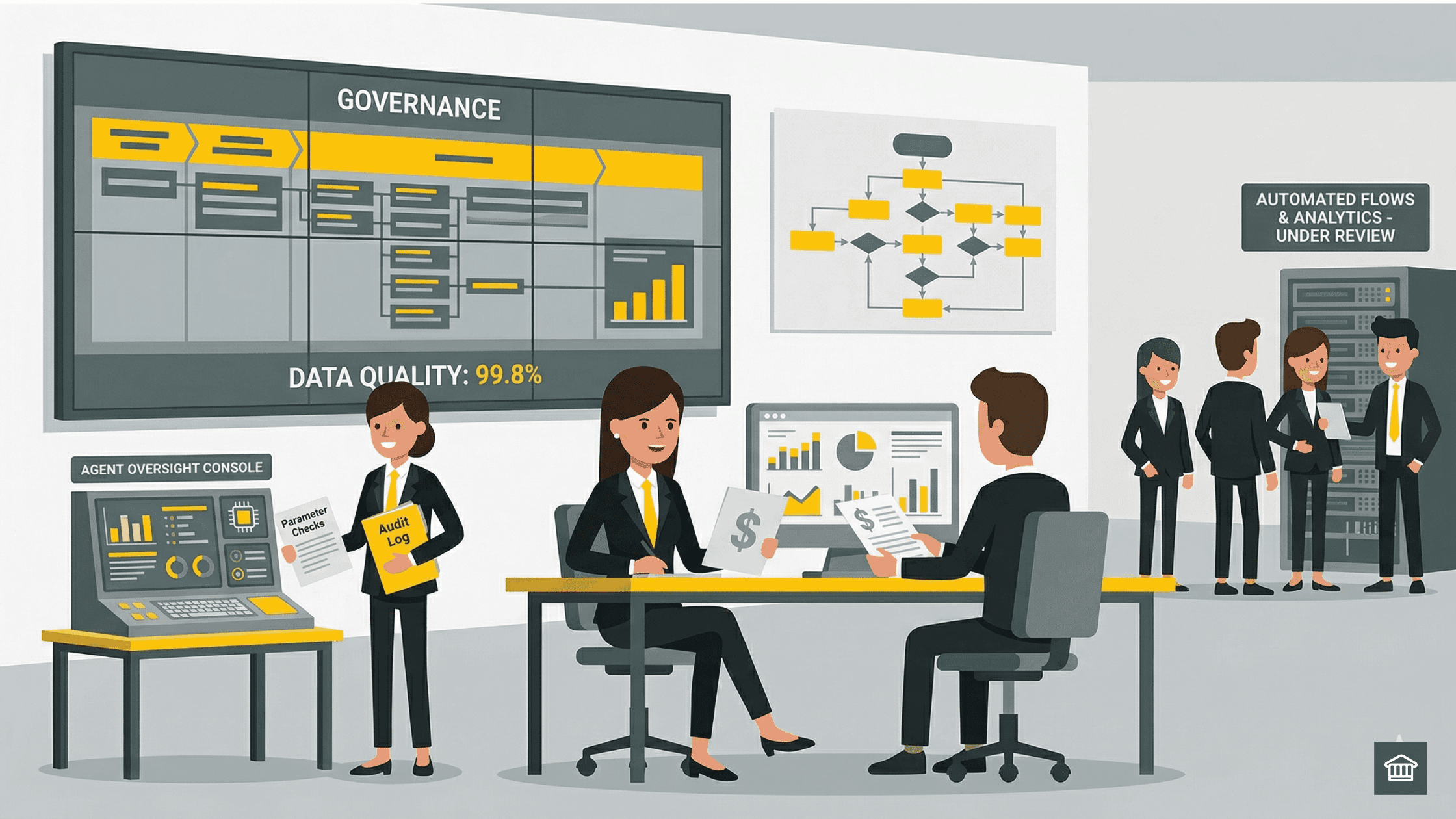 AI in business transformation without hype — leaders overseeing AI tools under governance