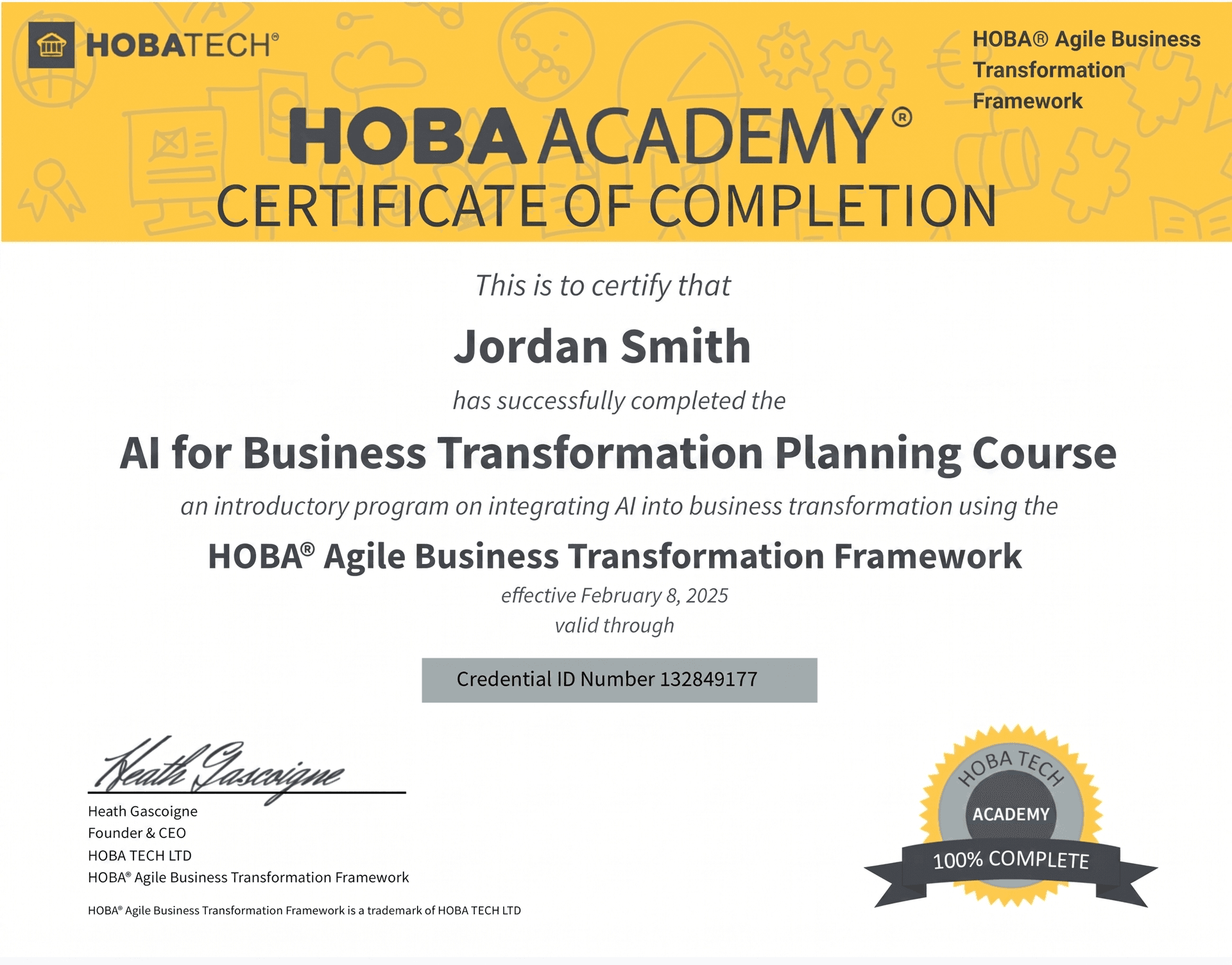 AI for Business Transformation Planning Certificate HOBA Academy AI for Business Transformation Planning certificate credential