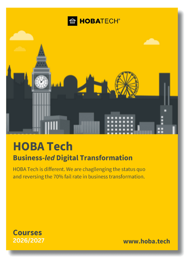 HOBA Business Transformation Course Guide HOBA Training Courses Brochure Cover 2D showcasing business transformation course guide resources