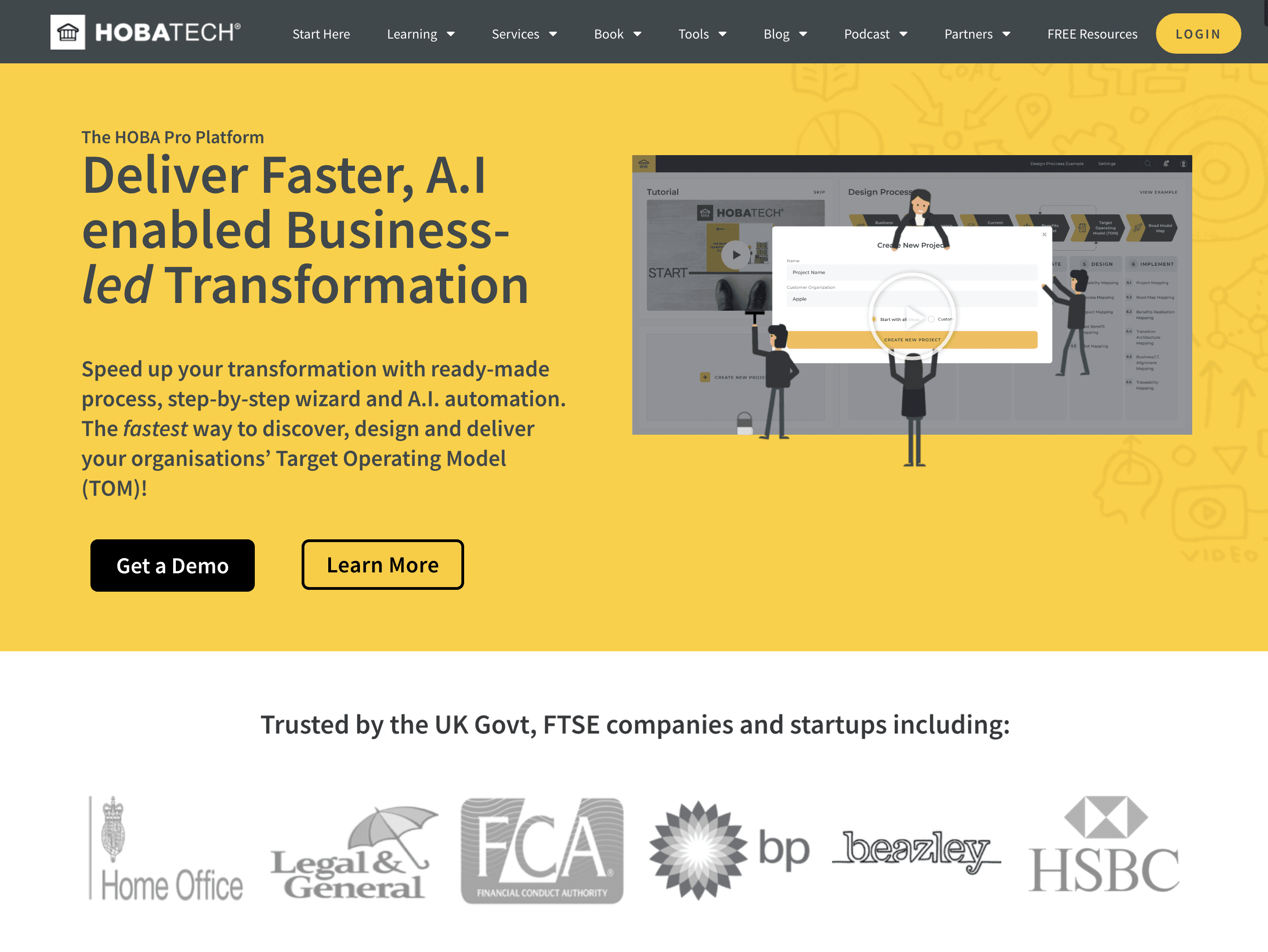 HOBA Pro transformation software platform HOBA Pro transformation software platform displayed on hero section of home page