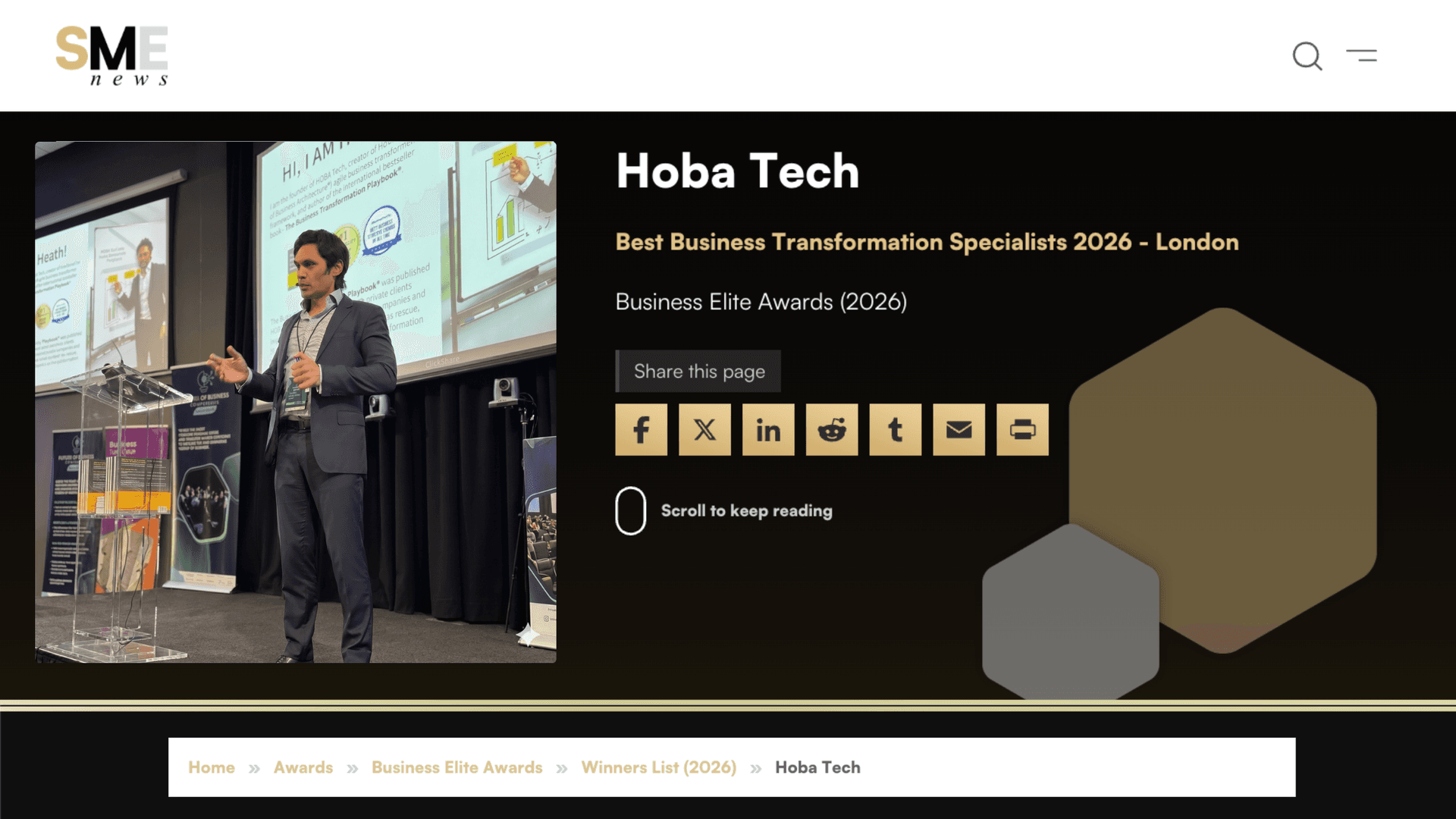HOBA Tech Wins SME News Business Elite Award 2026 HOBA Tech Wins SME News Business Elite Award 2026