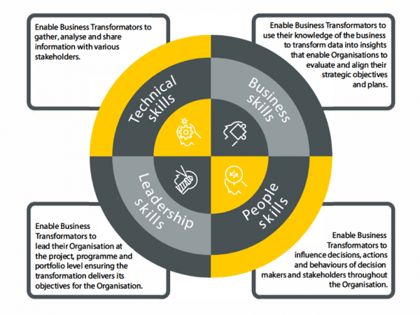 HOBA Skills Circle framework showing core competencies business transformators need to know