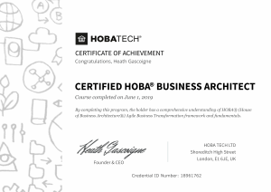 Certified HOBA Business Architecture (CHBA) Certificate