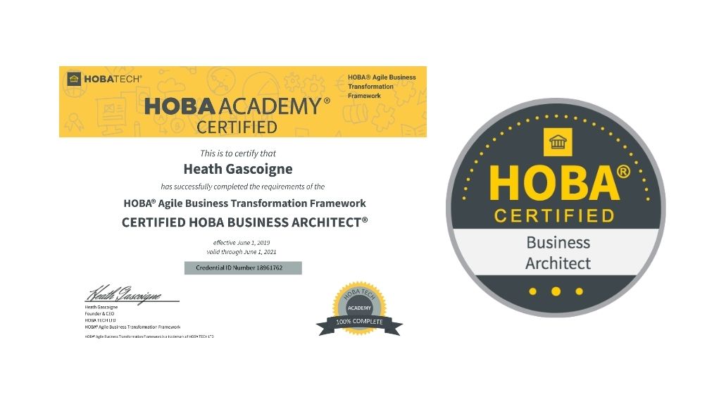 Accredible Verified Certified HOBA Business Architect Certificate + Badge