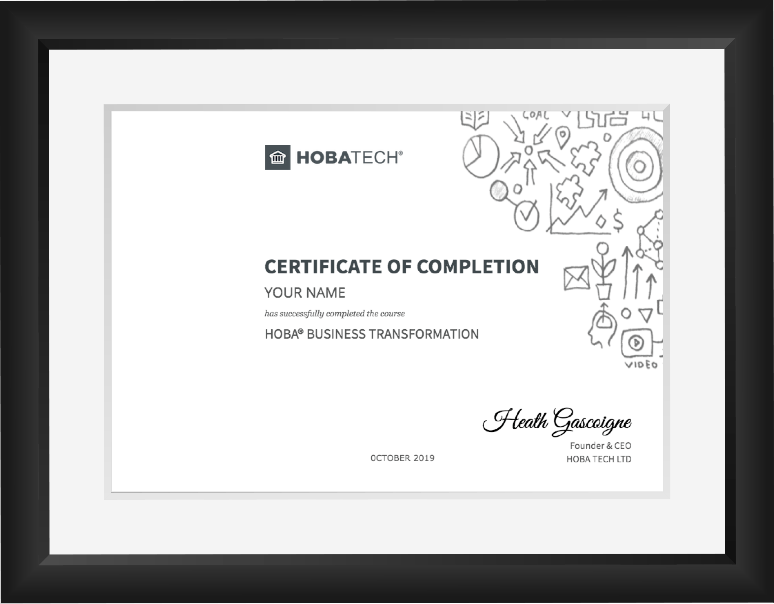 HOBA Business Transformation Certificate of Completion Mockup Framed