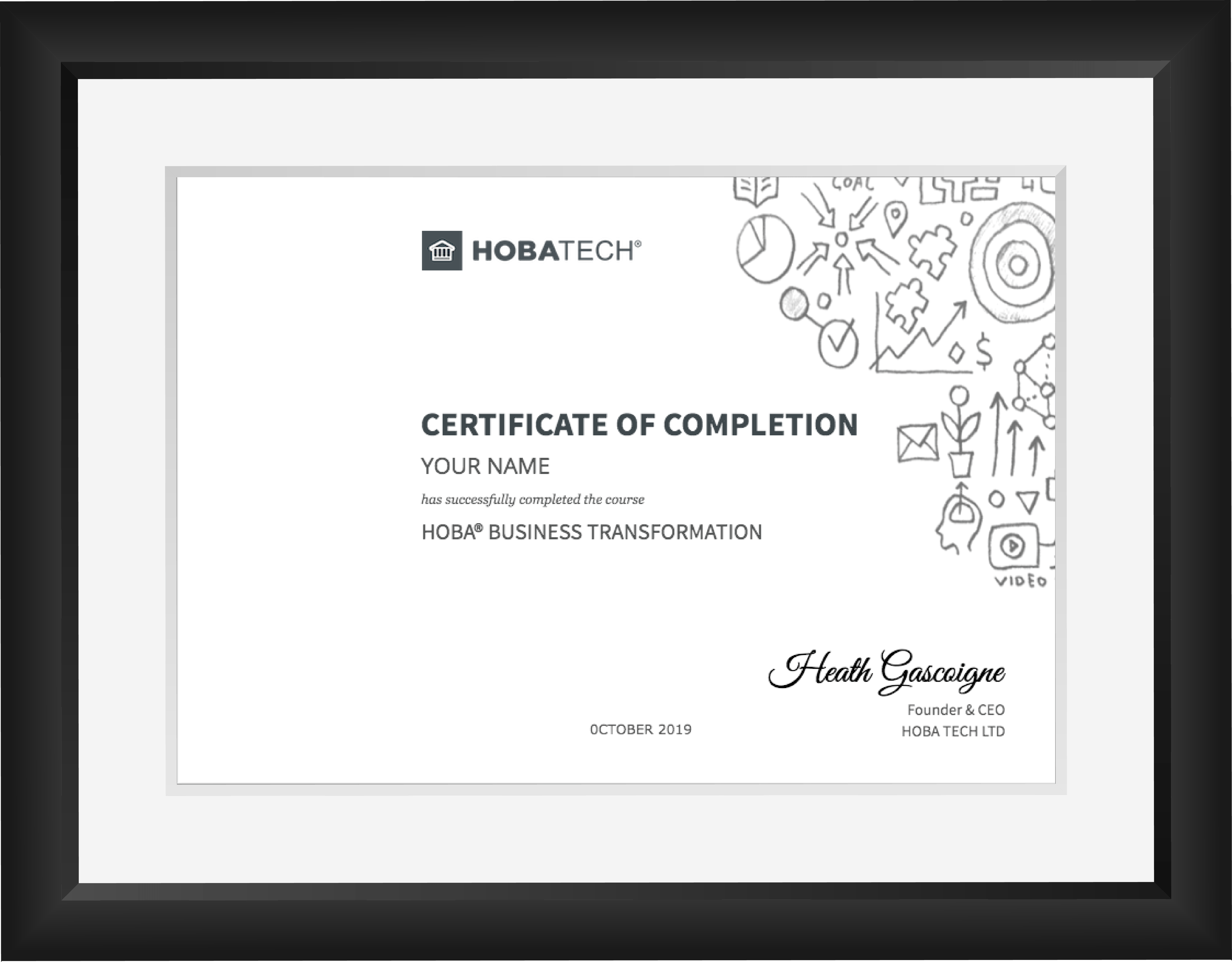 HOBA Business Transformation Certificate of Completion Mockup Framed