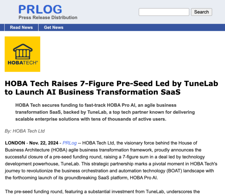 Press Release - HOBA Tech closes 7-figure pre-seed round