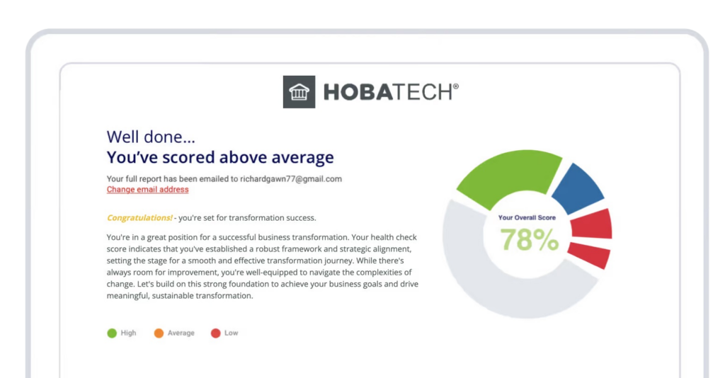 business transformation health check results report dashboard